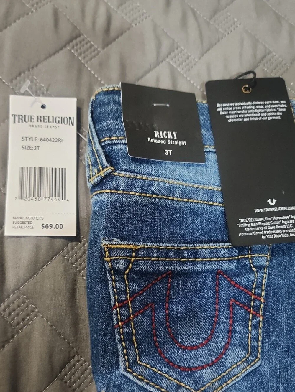 True Religion Blue Studded Denim Cargo Shorts Size 3T